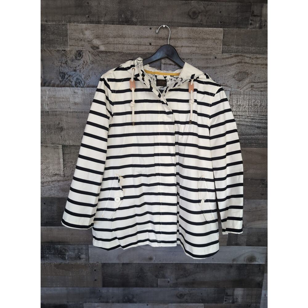 Black and White Stripe Joules Coast Waterproof Hooded Jacket
